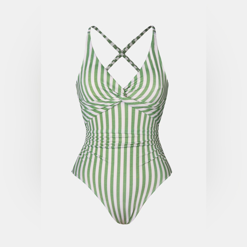 Cupshe Healing Space Plunge Twisted Stripes One Piece Swimsuit